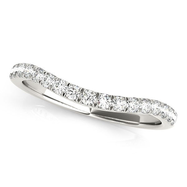 LOVCIA Luxury Jewelry 14k White Gold Curved Wedding Band with Pave Set Round Diamonds (1/4 cttw)