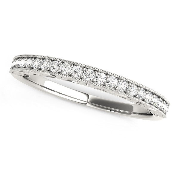 LOVCIA Luxury Antique-Inspired 14k White Gold Round Diamond Milgrain Wedding Band (1/6 cttw)