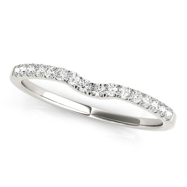 LOVCIA Luxury 14k White Gold Diamond Wedding Band with Curved Pave Setting (1/8 Carat)