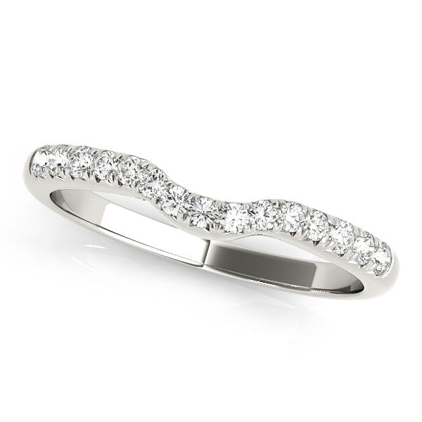 LOVCIA Luxury 14k White Gold Curved Diamond Wedding Band with Pave Setting (0.18 cttw)