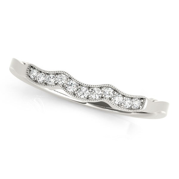 LOVCIA Luxury Jewelry 14k White Gold Milgrain Diamond Wave Wedding Band (0.04 cttw)