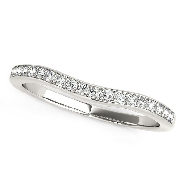 LOVCIA Luxury 14k White Gold Curved Diamond Wedding Band with 18 Round Diamonds (1/4 cttw)