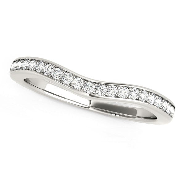 LOVCIA Luxury 14k White Gold Round Diamond Curved Wedding Band (0.16 cttw)