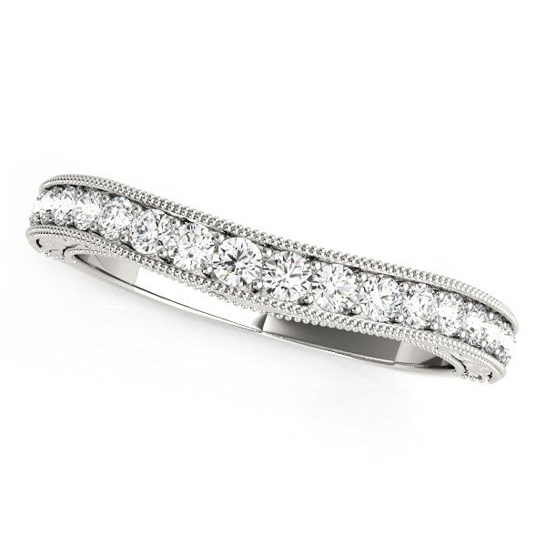 LOVCIA Luxury 14k White Gold Milgrain Curved Diamond Wedding Band (1/4 cttw)