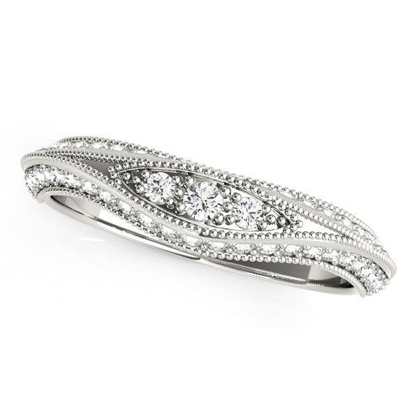 LOVCIA Luxury 14k White Gold Vintage-Inspired Curved Diamond Wedding Band (1/3 Carat Total Weight)