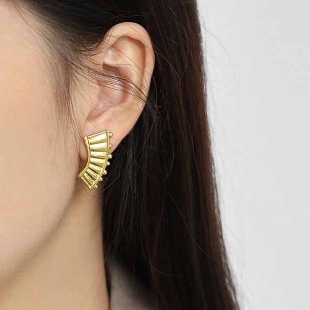 Lovcia Lyre Piano Stud Earrings 925 Sterling Silver Gold-Earrings-Yellow Gold-Yellow Gold