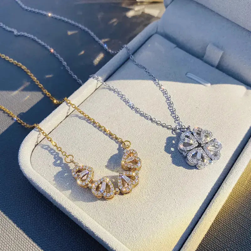Lovcia Magnetic Heart-Shaped Four Leaf Clover Necklace for Women - Unleash Your Luck-Necklaces-Gold and Silver-1set-Gold and Silver