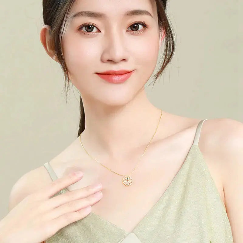 Lovcia Magnetic Heart-Shaped Four Leaf Clover Necklace for Women - Unleash Your Luck-Necklaces-Gold and Silver-1set-Gold and Silver