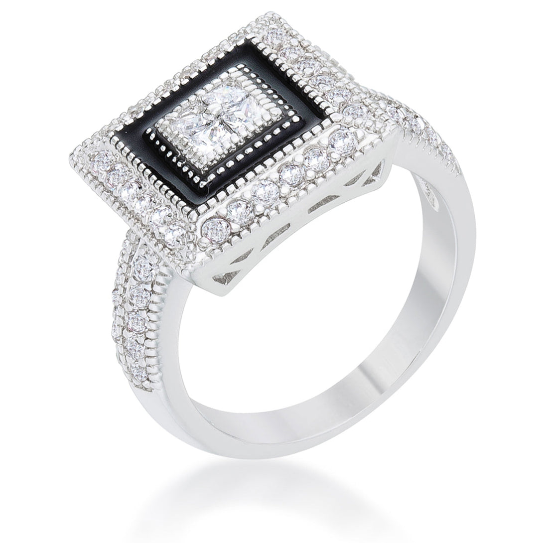 Lovcia Majestic Nightfall 0.7ct Round CZ Pave Antique-Style Sterling Silver Ring-Rings-5-5