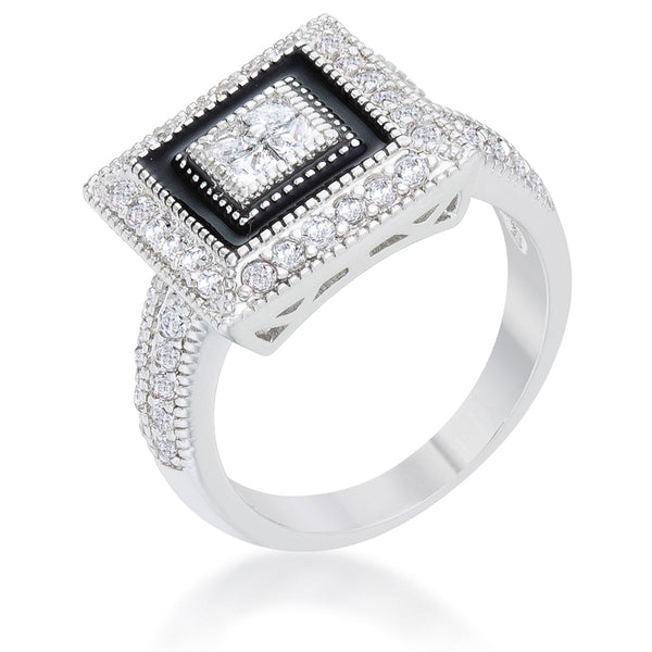 Lovcia Majestic Nightfall 0.7ct Round CZ Pave Antique-Style Sterling Silver Ring-Rings-5-5