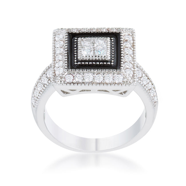 Lovcia Majestic Nightfall 0.7ct Round CZ Pave Antique-Style Sterling Silver Ring-Rings-5-5