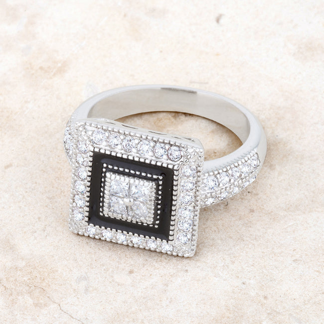 Lovcia Majestic Nightfall 0.7ct Round CZ Pave Antique-Style Sterling Silver Ring-Rings-5-5