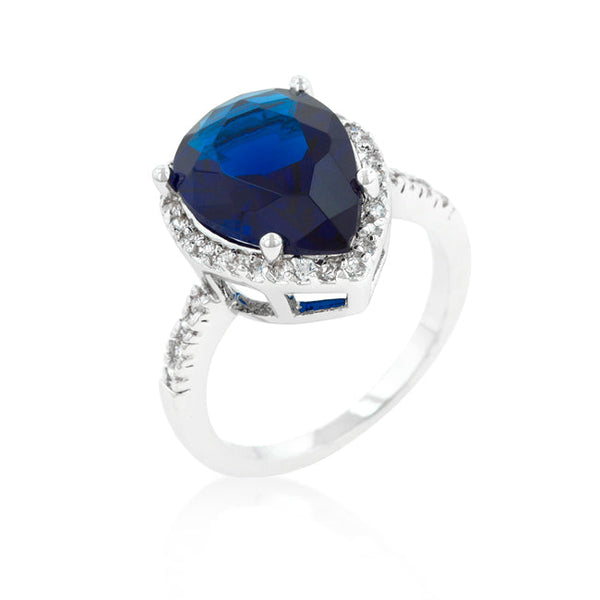 Lovcia Majestic Sapphire Pear-Shaped Cubic Zirconia Ring-Rings-5-5