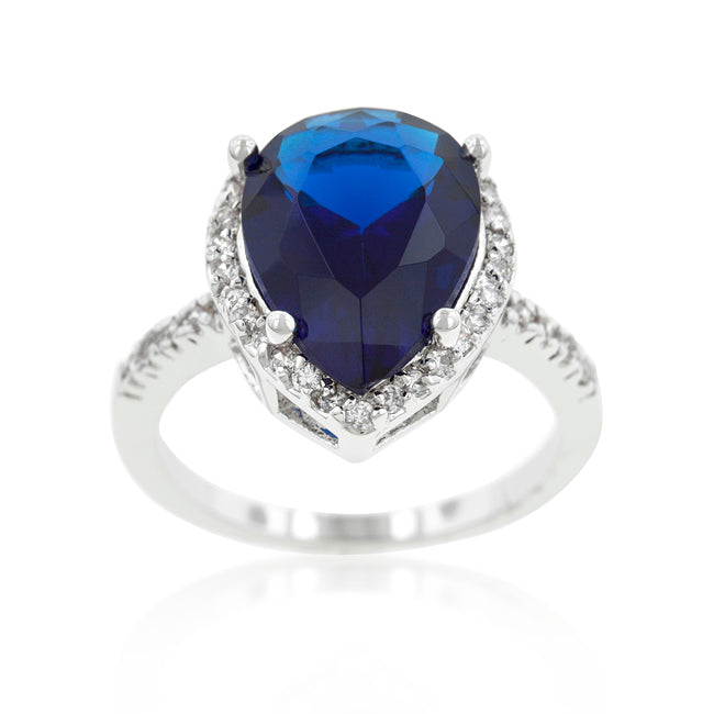 Lovcia Majestic Sapphire Pear-Shaped Cubic Zirconia Ring-Rings-5-5