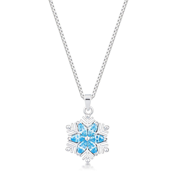 Lovcia Marquise Aqua Blue Snowflake Pendant in Rhodium with Goldtone Finish-Pendants-