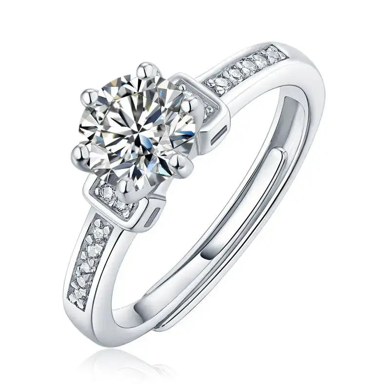 Lovcia Masculine Six Claw Moissanite CZ 925 Sterling Silver Adjustable Ring-Rings-0.5 Carat (Certificate Included)-0.5 Carat (Certificate Included)
