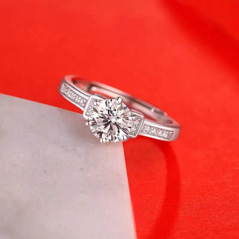 Lovcia Masculine Six Claw Moissanite CZ 925 Sterling Silver Adjustable Ring-Rings-0.5 Carat (Certificate Included)-0.5 Carat (Certificate Included)