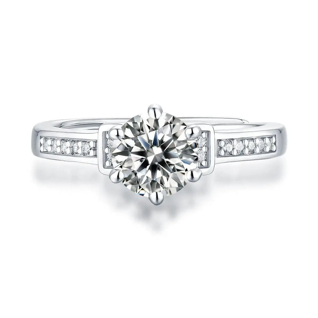 Lovcia Masculine Six Claw Moissanite CZ 925 Sterling Silver Adjustable Ring-Rings-0.5 Carat (Certificate Included)-0.5 Carat (Certificate Included)