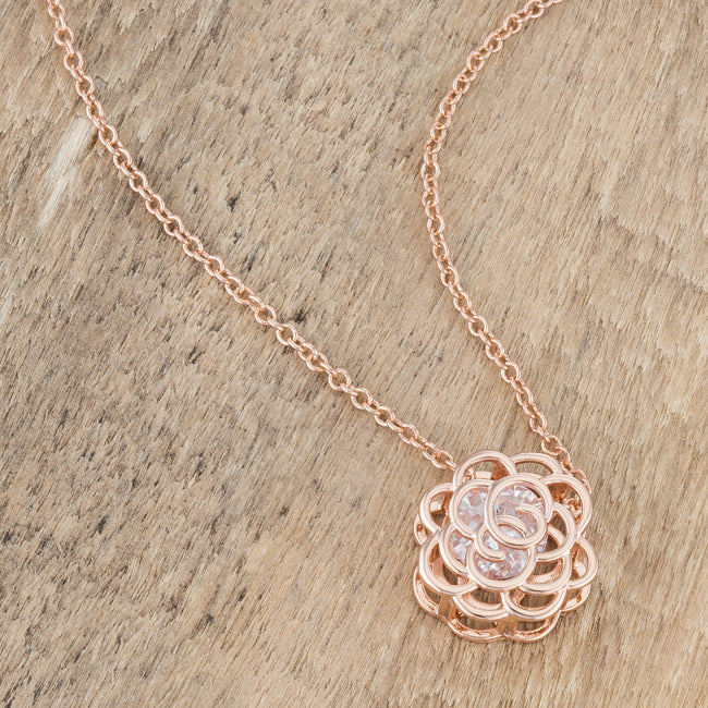 Lovcia Maya 1.28 Carat Cubic Zirconia Rose Gold Pendant with Rose Drop Design-Charms & Pendants-