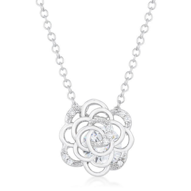 Lovcia Maya 1.37 Carat Cubic Zirconia Rhodium Rose Pendant Necklace-Necklaces-