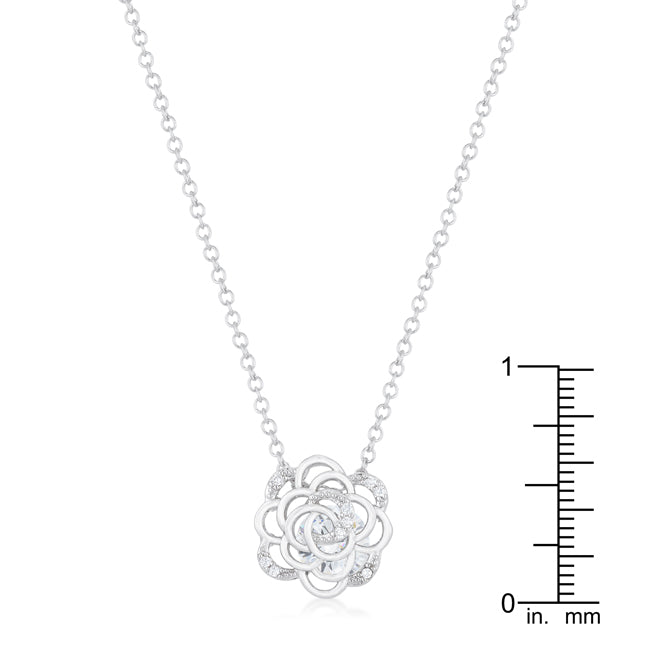 Lovcia Maya 1.37 Carat Cubic Zirconia Rhodium Rose Pendant Necklace-Necklaces-