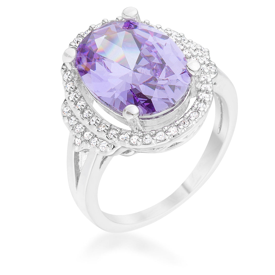 Lovcia Melanie Rhodium-Plated Cocktail Ring with 5.95ct Amethyst and CZ Accents-Rings-5-5