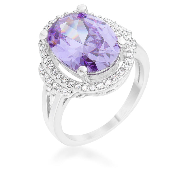 Lovcia Melanie Rhodium-Plated Cocktail Ring with 5.95ct Amethyst and CZ Accents-Rings-5-5