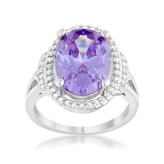 Lovcia Melanie Rhodium-Plated Cocktail Ring with 5.95ct Amethyst and CZ Accents-Rings-5-5