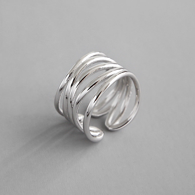 Lovcia Men Adjustable 925 Sterling Silver Cross Ring-Rings-Rhodium-