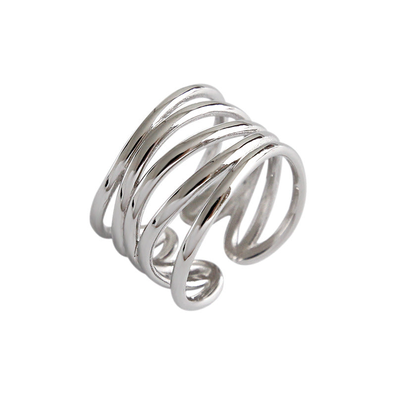Lovcia Men Adjustable 925 Sterling Silver Cross Ring-Rings-Rhodium-