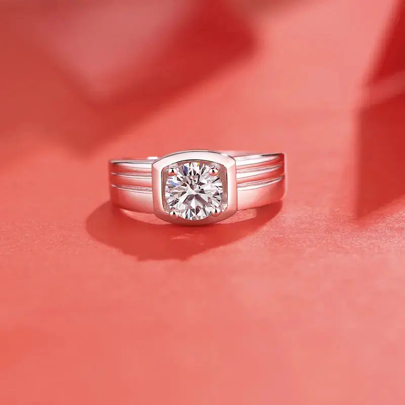 Lovcia Men Moissanite CZ Geometry Square 925 Sterling Silver Adjustable Ring-Rings-1 ct ( Certificate Included )-1 ct ( Certificate Included )