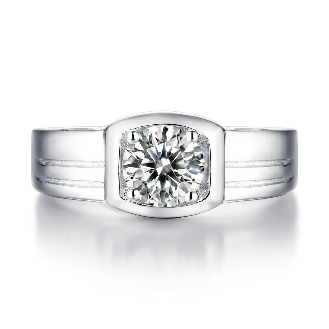 Lovcia Men Moissanite CZ Geometry Square 925 Sterling Silver Adjustable Ring-Rings-1 ct ( Certificate Included )-1 ct ( Certificate Included )