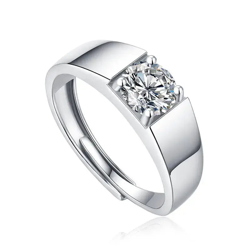 Lovcia Men Round Moissanite CZ Geometry 925 Sterling Silver Adjustable Ring-Rings-1 ct ( Certificate Included )-1 ct ( Certificate Included )