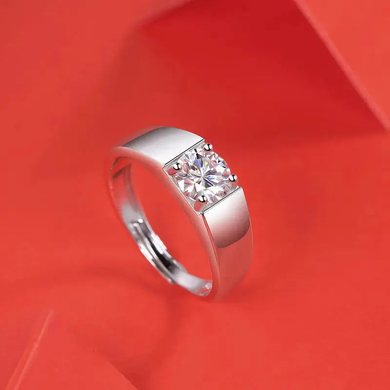 Lovcia Men Round Moissanite CZ Geometry 925 Sterling Silver Adjustable Ring-Rings-1 ct ( Certificate Included )-1 ct ( Certificate Included )