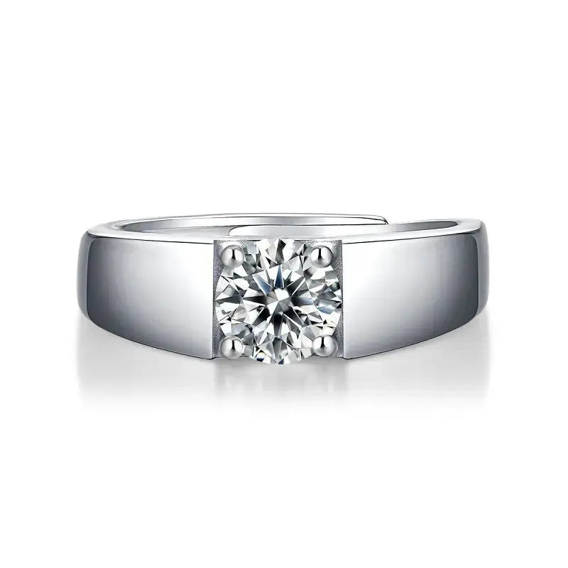 Lovcia Men Round Moissanite CZ Geometry 925 Sterling Silver Adjustable Ring-Rings-1 ct ( Certificate Included )-1 ct ( Certificate Included )