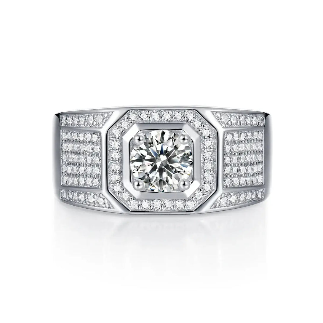 Lovcia Men's 1ct Moissanite CZ Square Wide 925 Sterling Silver Adjustable Ring-Rings-1 ct ( Certificate Included )-1 ct ( Certificate Included )