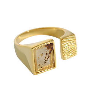 Lovcia Men's Adjustable Square Agate Ring 925 Gold Tone-Rings-Yellow Gold-