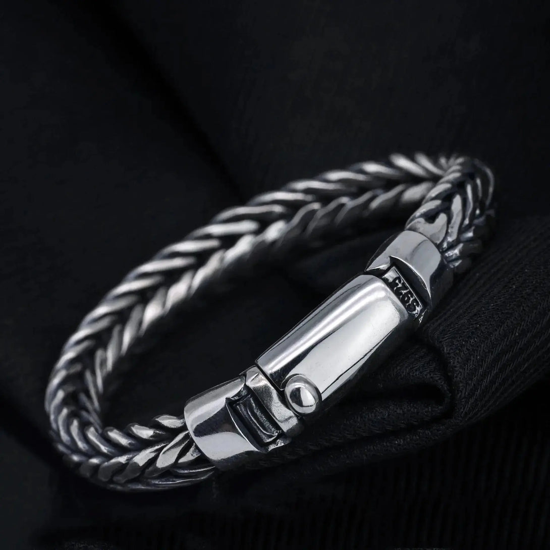 Lovcia Men's Bold Style Sterling Silver Handmade Woven Keel Bracelet For Men-Bracelets-18cm-18cm