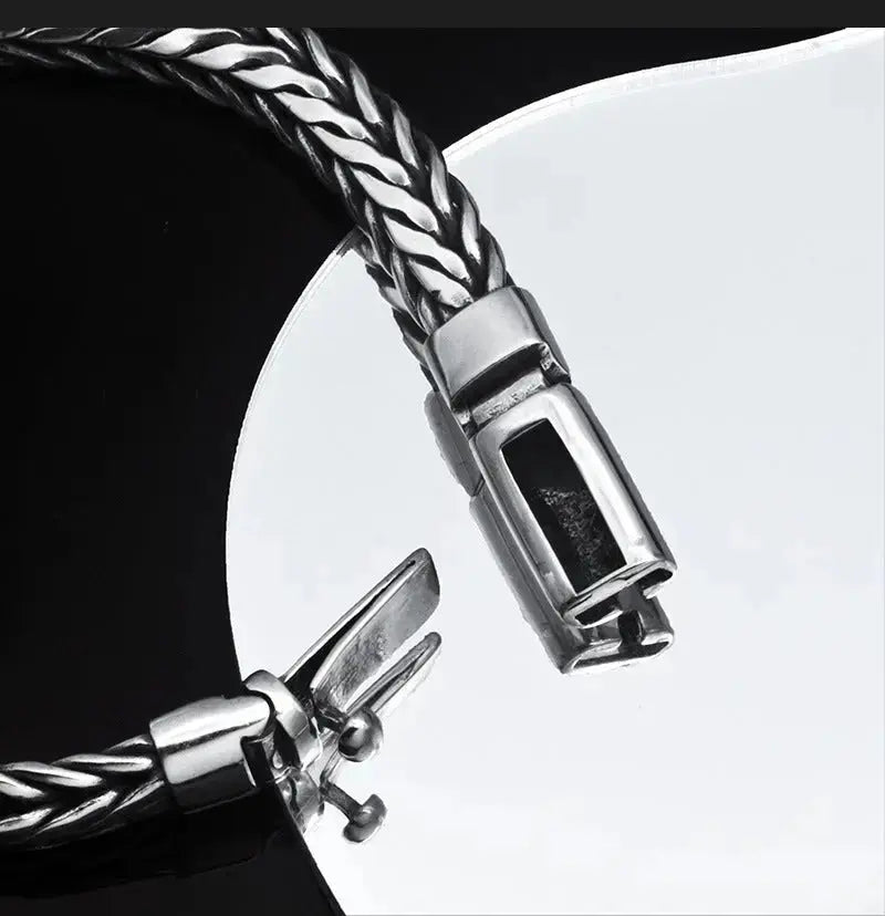 Lovcia Men's Bold Style Sterling Silver Handmade Woven Keel Bracelet For Men-Bracelets-18cm-18cm