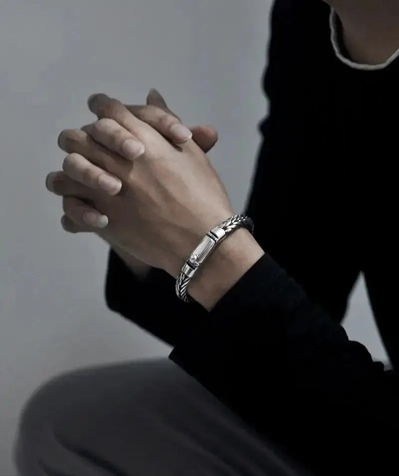 Lovcia Men's Bold Style Sterling Silver Handmade Woven Keel Bracelet For Men-Bracelets-18cm-18cm
