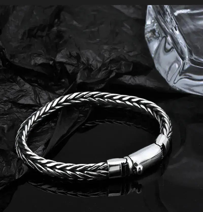Lovcia Men's Bold Style Sterling Silver Handmade Woven Keel Bracelet For Men-Bracelets-18cm-18cm