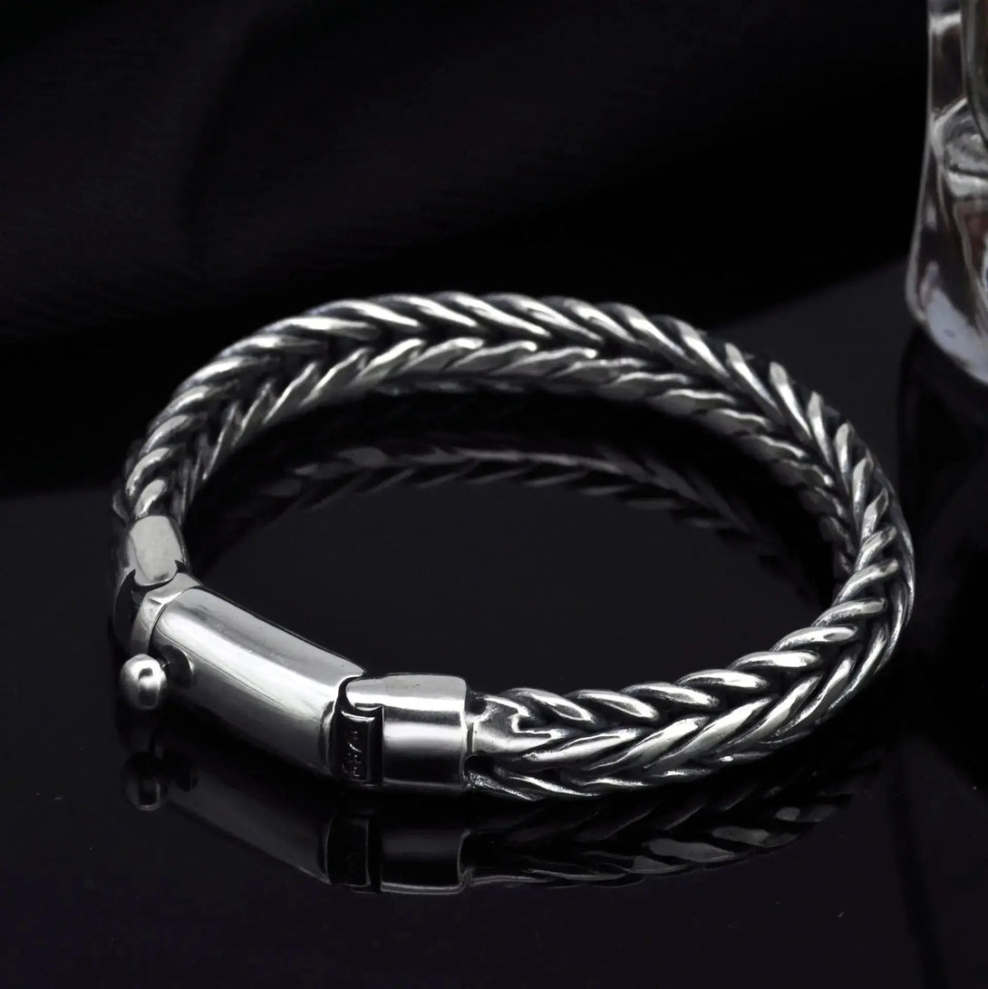 Lovcia Men's Bold Style Sterling Silver Handmade Woven Keel Bracelet For Men-Bracelets-20cm-20cm