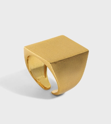 Lovcia Men's Geometric Square Ring 925 Silver Gold Tone-Rings-Yellow Gold-