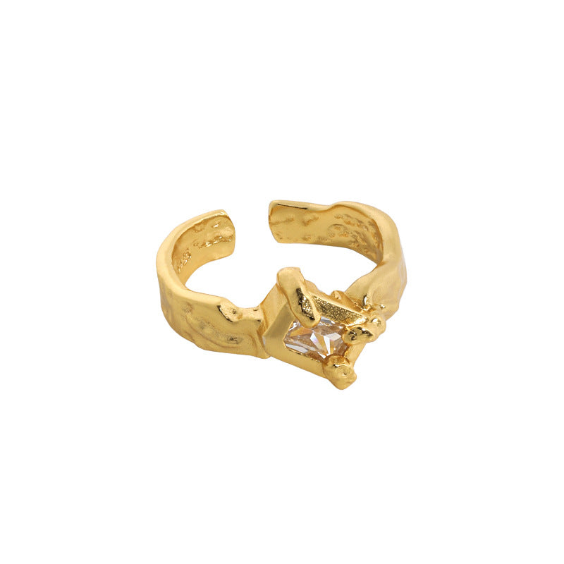 Lovcia Men's Geometry Rectangle CZ Ring 925 Sterling Silver-Rings-Yellow Gold-