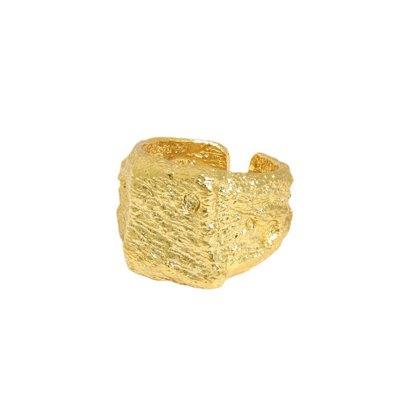Lovcia Men's Geometry Square Ring 925 Silver Adjustable Gold-Rings-Yellow Gold-