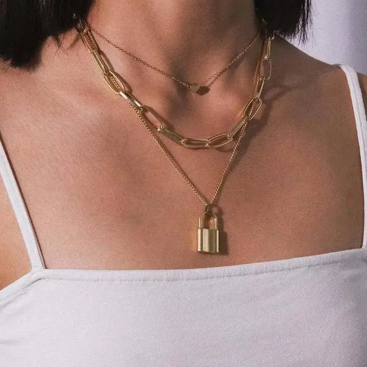 Chic Retro Revival Chain Lock Pendant - Unlock Your Style Power LOVCIA