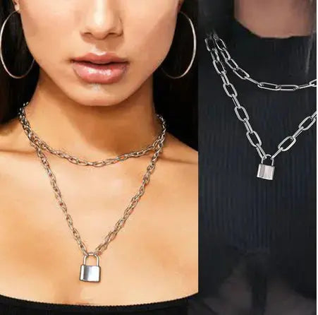 Chic Retro Revival Chain Lock Pendant - Unlock Your Style Power LOVCIA