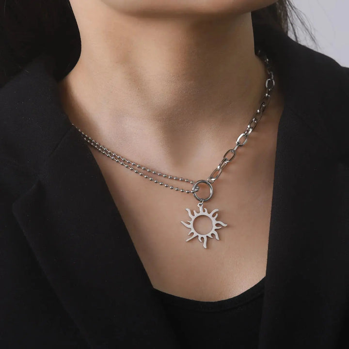 Titanium Steel Sun Pendant Necklace Clavicle Chain LOVCIA