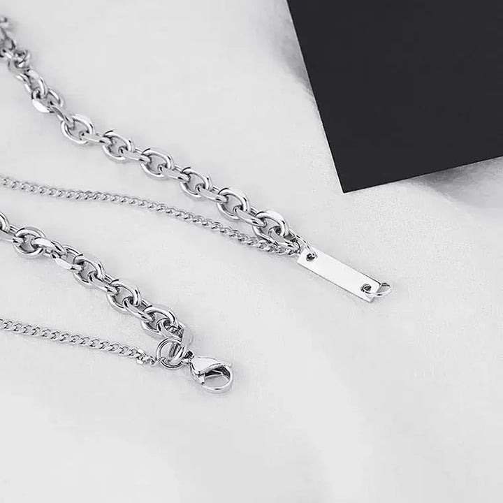 Titanium Steel Necklace Splicing Cross European And American Double Clavicle Chain Simple Collar LOVCIA