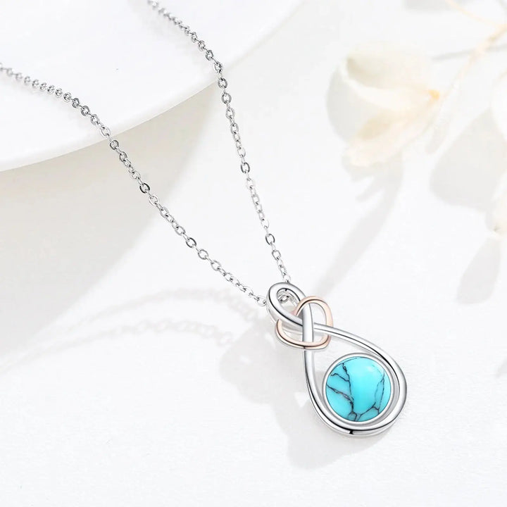 925 Sterling Silver Infinity Love Heart Necklace with Turquoise Pendant Jewelry LOVCIA